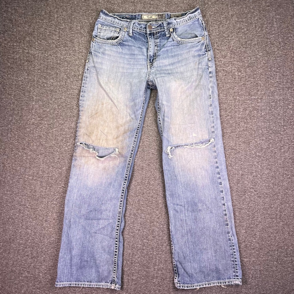 BKE Tyler Jeans Mens 32 Light Wash Distress Straight Western Denim Casual Rugged